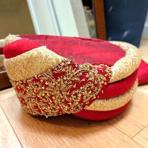 Groom sehra - Traditional Red and Gold Embroidered